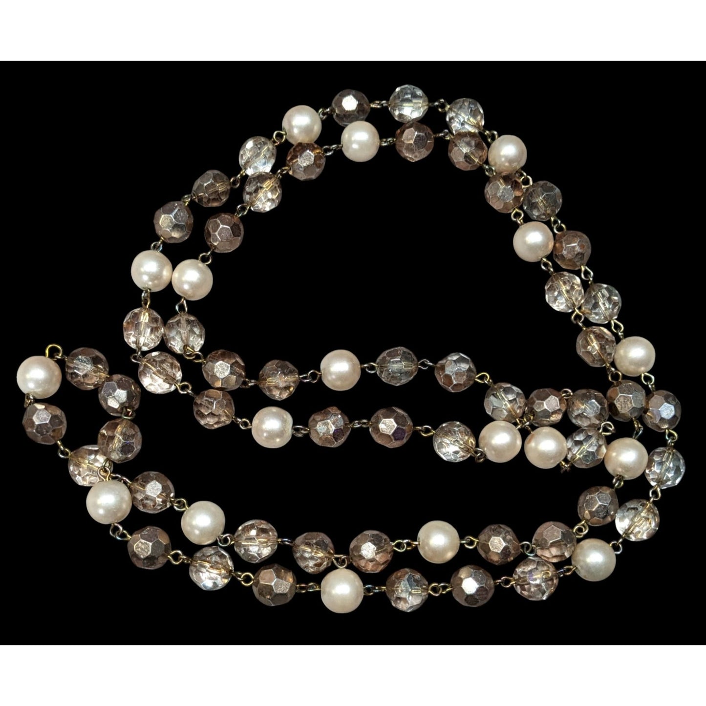 Vintage Elegant Glam Champagne Glass And Faux Pearl Beaded Necklace