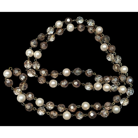 Vintage Elegant Glam Champagne Glass And Faux Pearl Beaded Necklace
