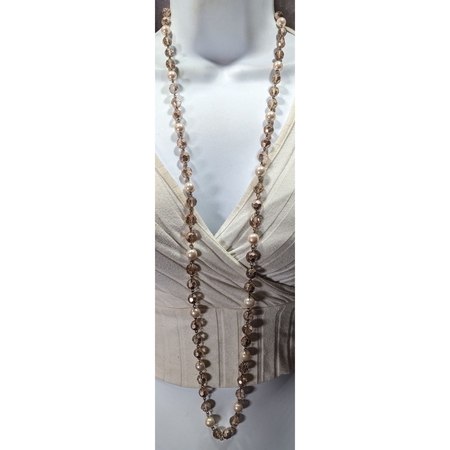 Vintage Elegant Glam Champagne Glass And Faux Pearl Beaded Necklace