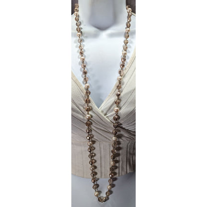 Vintage Elegant Glam Champagne Glass And Faux Pearl Beaded Necklace