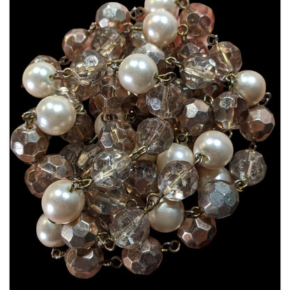 Vintage Elegant Glam Champagne Glass And Faux Pearl Beaded Necklace