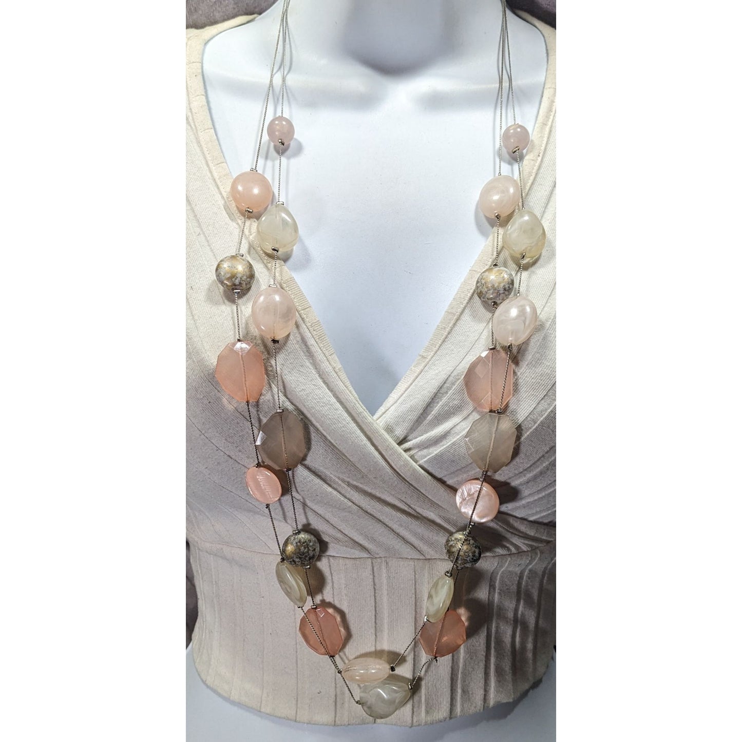 NY Collection Pink And White Layered Station Necklace