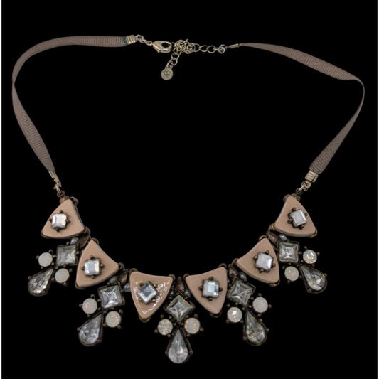 Vintage Liz Claiborne Art Deco Rhinestone Statement Necklace Neutral Glam Bib Jewelry