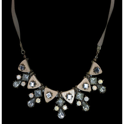 Vintage Liz Claiborne Art Deco Rhinestone Statement Necklace Neutral Glam Bib Jewelry