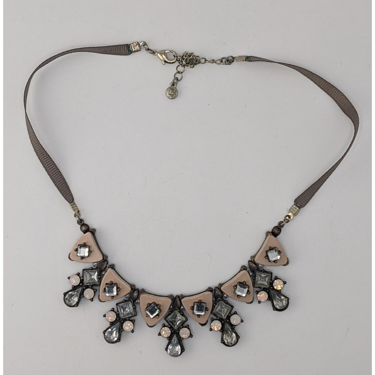 Vintage Liz Claiborne Art Deco Rhinestone Statement Necklace Neutral Glam Bib Jewelry