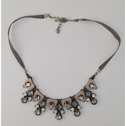 Vintage Liz Claiborne Art Deco Rhinestone Statement Necklace Neutral Glam Bib Jewelry