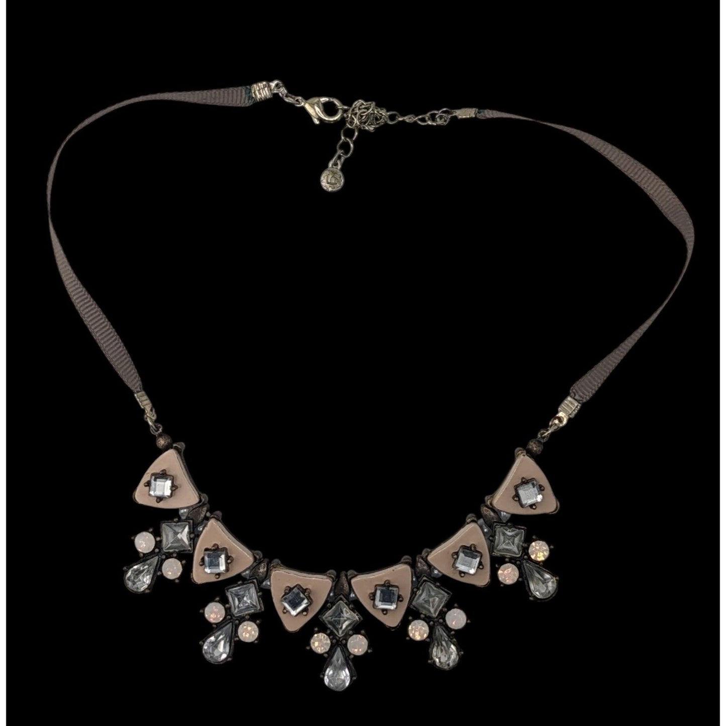 Vintage Liz Claiborne Art Deco Rhinestone Statement Necklace Neutral Glam Bib Jewelry