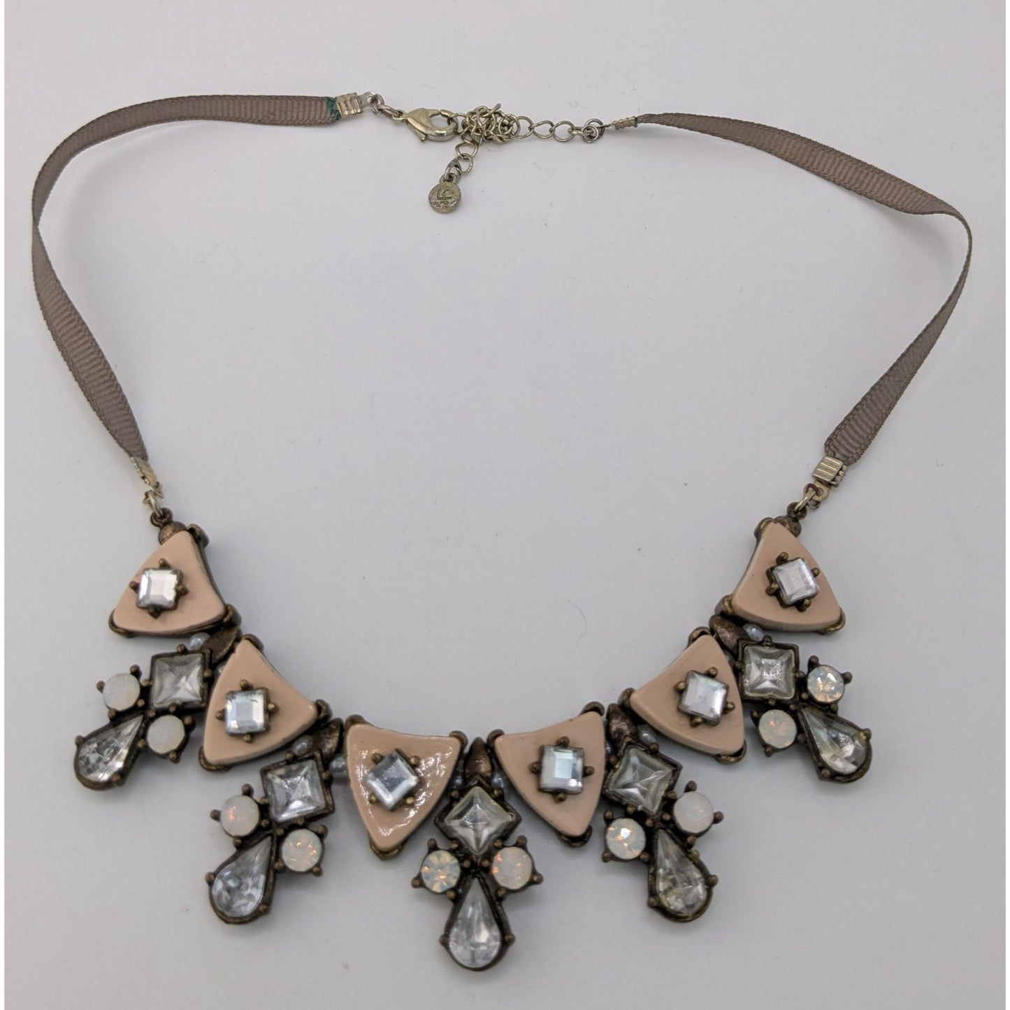 Vintage Liz Claiborne Art Deco Rhinestone Statement Necklace Neutral Glam Bib Jewelry