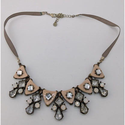 Vintage Liz Claiborne Art Deco Rhinestone Statement Necklace Neutral Glam Bib Jewelry