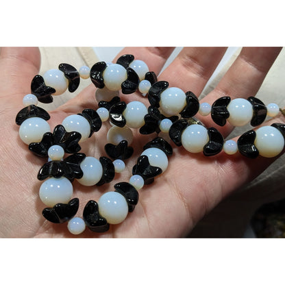 Handmade Whimsical Black And Moonstone Glass Beaded Necklace