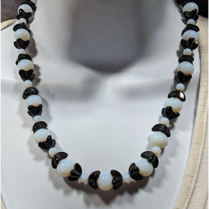 Handmade Whimsical Black And Moonstone Glass Beaded Necklace
