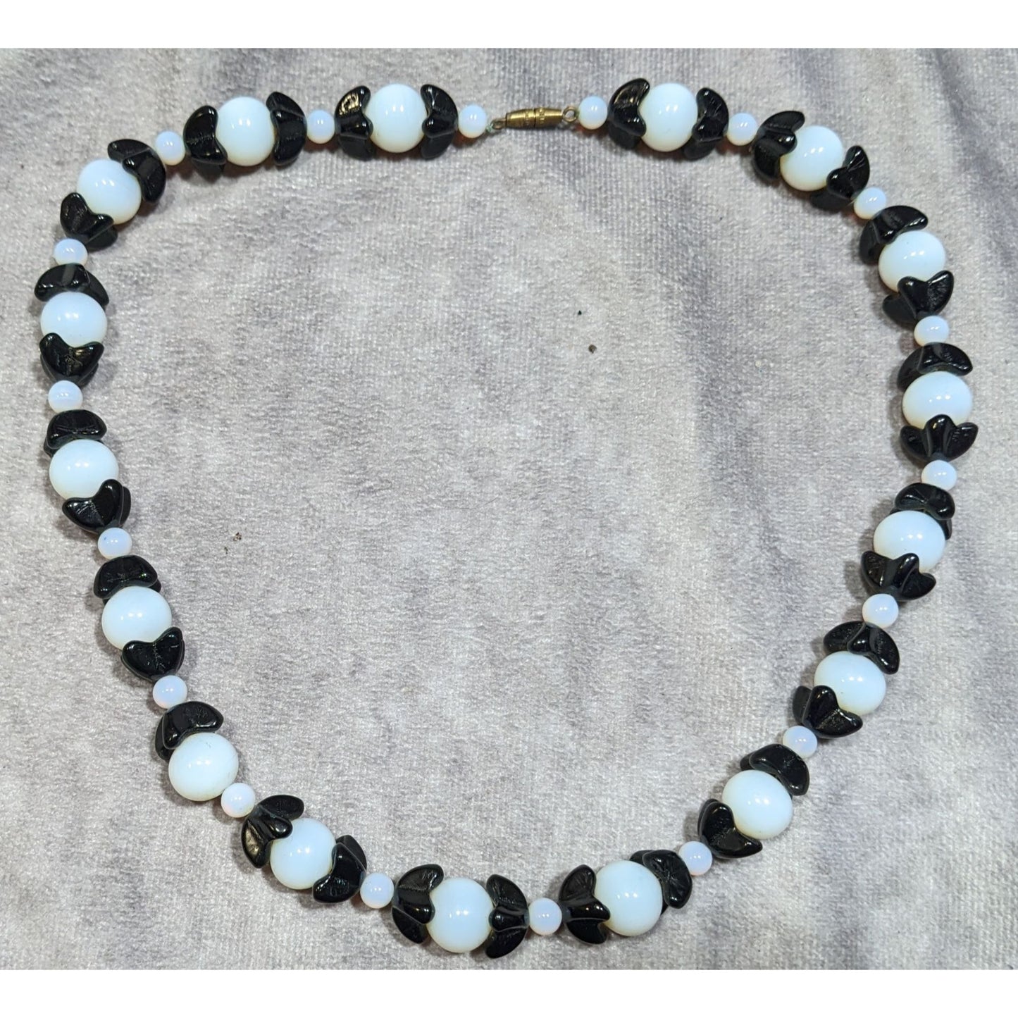 Handmade Whimsical Black And Moonstone Glass Beaded Necklace