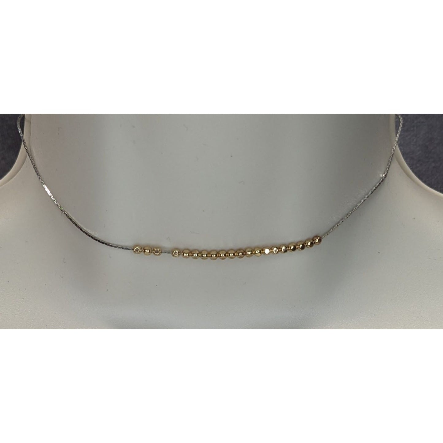 Minimalist Modern Gold Tone Bead & Silver Tone Chain Choker Necklace