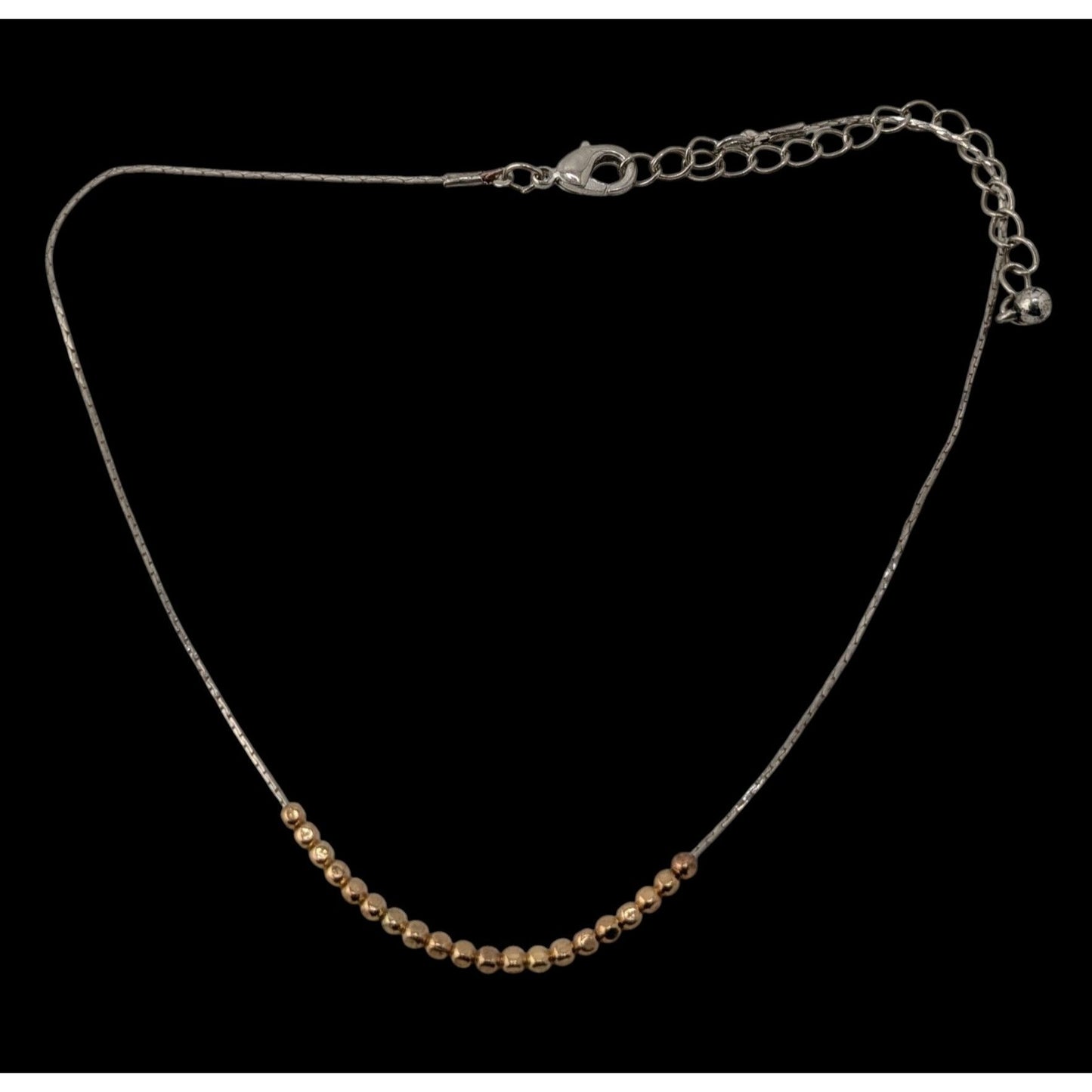 Minimalist Modern Gold Tone Bead & Silver Tone Chain Choker Necklace