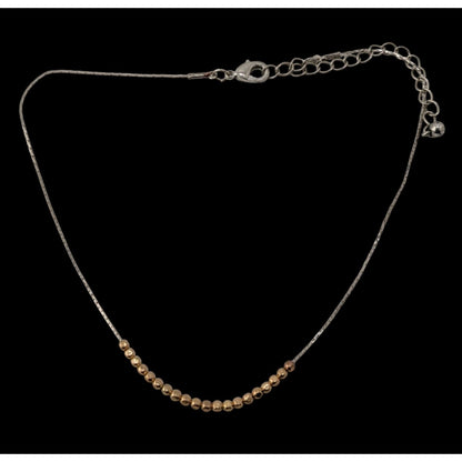 Minimalist Modern Gold Tone Bead & Silver Tone Chain Choker Necklace