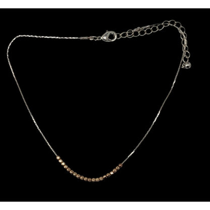 Minimalist Modern Gold Tone Bead & Silver Tone Chain Choker Necklace