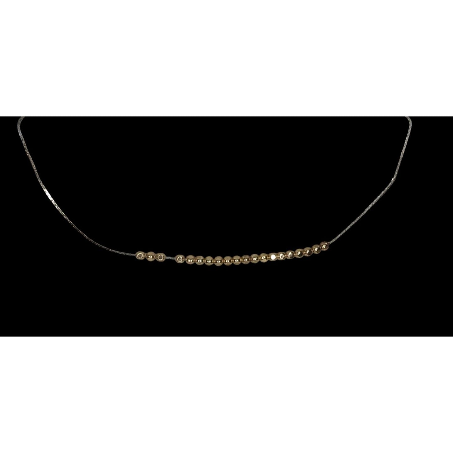 Minimalist Modern Gold Tone Bead & Silver Tone Chain Choker Necklace