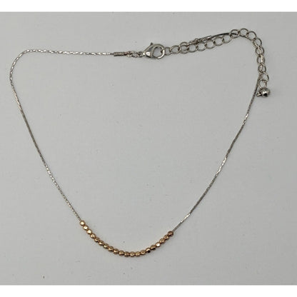 Minimalist Modern Gold Tone Bead & Silver Tone Chain Choker Necklace