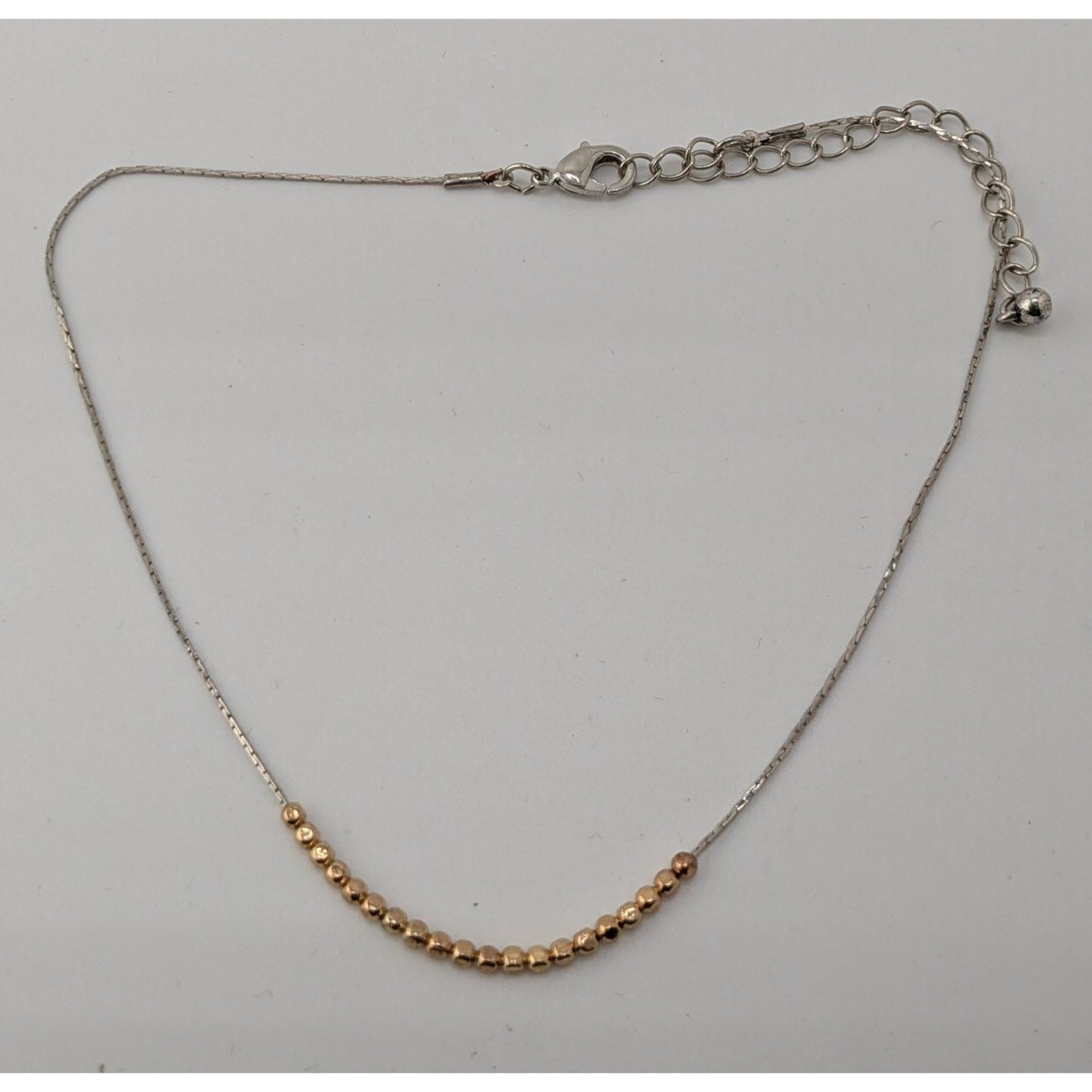 Minimalist Modern Gold Tone Bead & Silver Tone Chain Choker Necklace