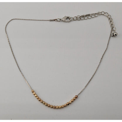 Minimalist Modern Gold Tone Bead & Silver Tone Chain Choker Necklace