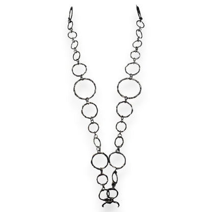 Industrial Modern Hammered Metal Gunmetal Circle Link Necklace 30 Inch