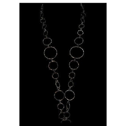 Industrial Modern Hammered Metal Gunmetal Circle Link Necklace 30 Inch