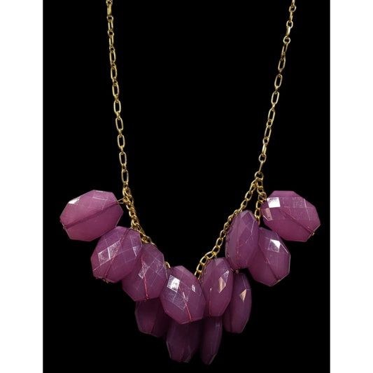 Chunky Purple Gemmed Fringe Statement Necklace