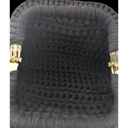 Martin Levin Handmade Black Beaded Crochet Bag With Silver Chain Strap Oslo Design 10x5x4 Inches Adjustable 17-Inch Drop