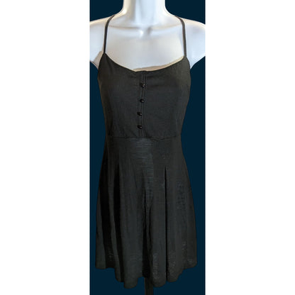 Kimchi Blue Black Summer Dress Button Accent Front Soft Goth Mini Dress