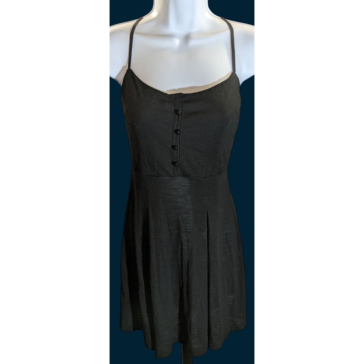 Kimchi Blue Black Summer Dress Button Accent Front Soft Goth Mini Dress