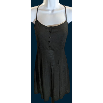 Kimchi Blue Black Summer Dress Button Accent Front Soft Goth Mini Dress