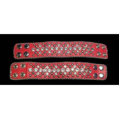 Glam Punk Rhinestone Red Faux Leather Studded Bracelets (2)