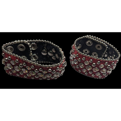 Glam Punk Rhinestone Red Faux Leather Studded Bracelets (2)