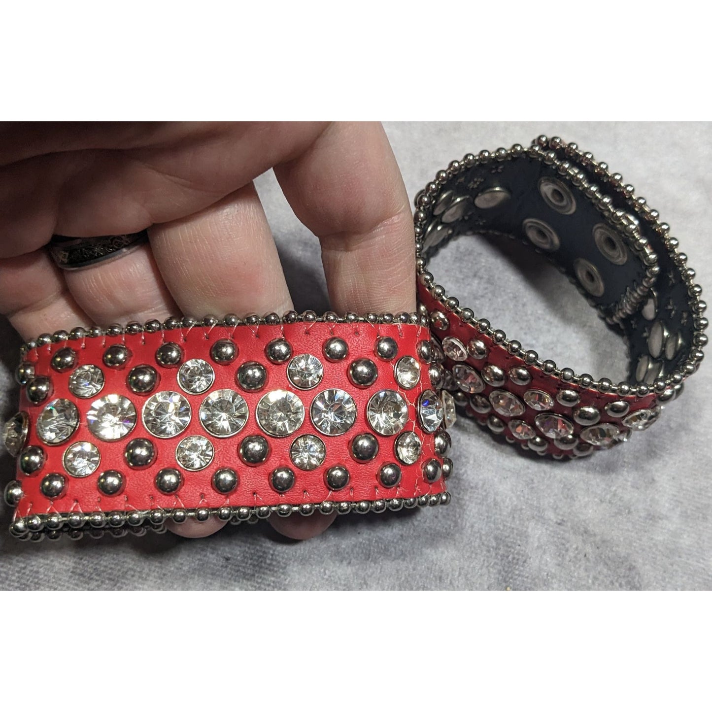 Glam Punk Rhinestone Red Faux Leather Studded Bracelets (2)