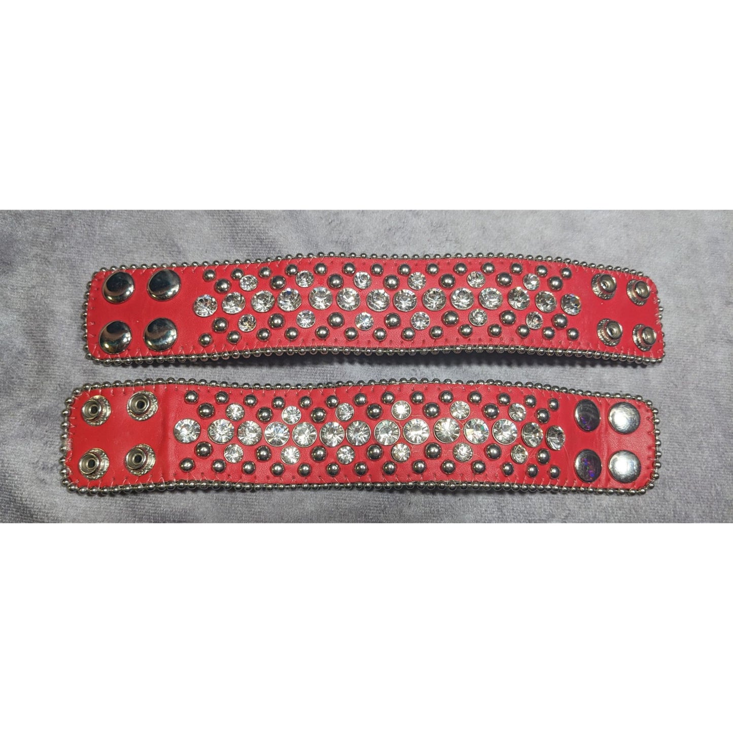 Glam Punk Rhinestone Red Faux Leather Studded Bracelets (2)