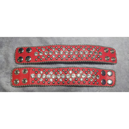 Glam Punk Rhinestone Red Faux Leather Studded Bracelets (2)