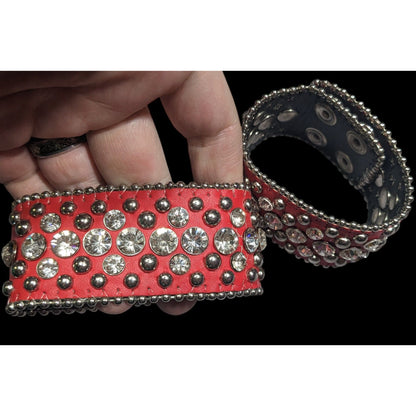 Glam Punk Rhinestone Red Faux Leather Studded Bracelets (2)