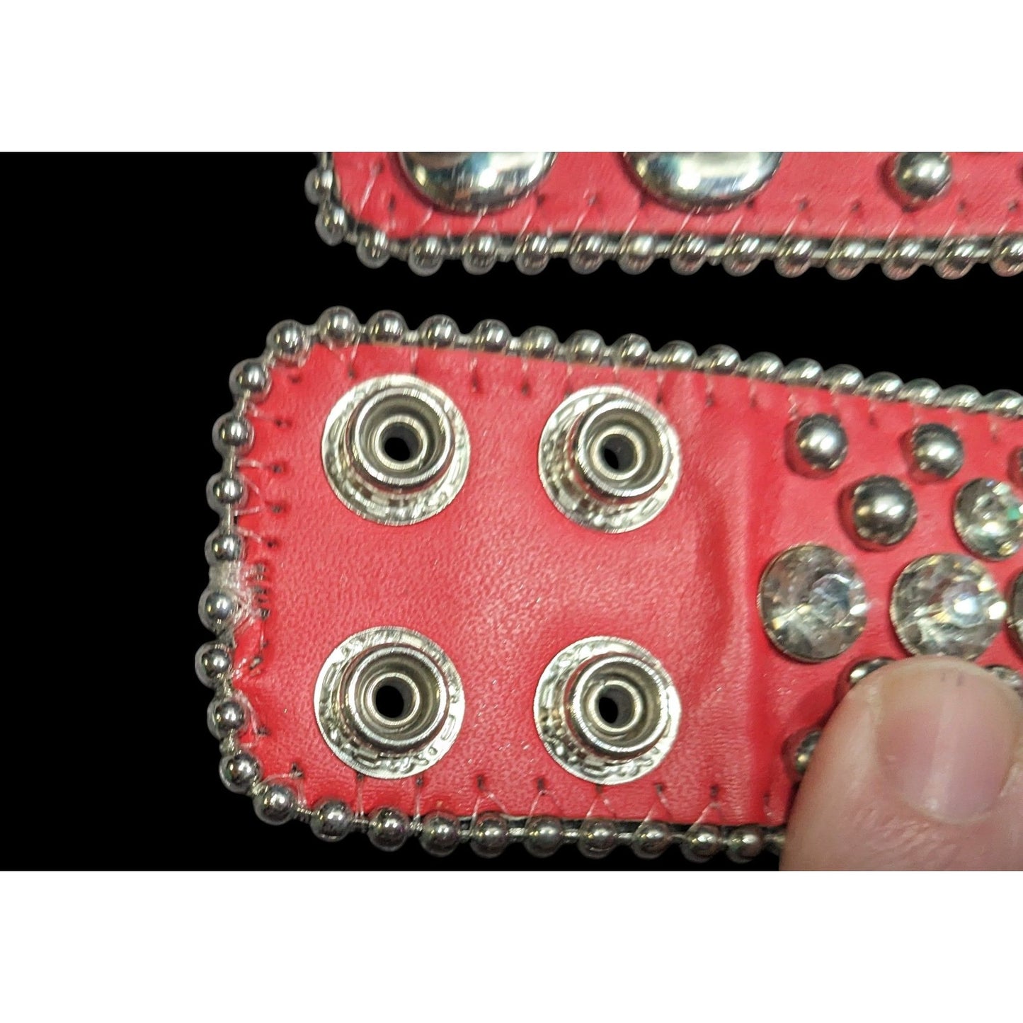 Glam Punk Rhinestone Red Faux Leather Studded Bracelets (2)