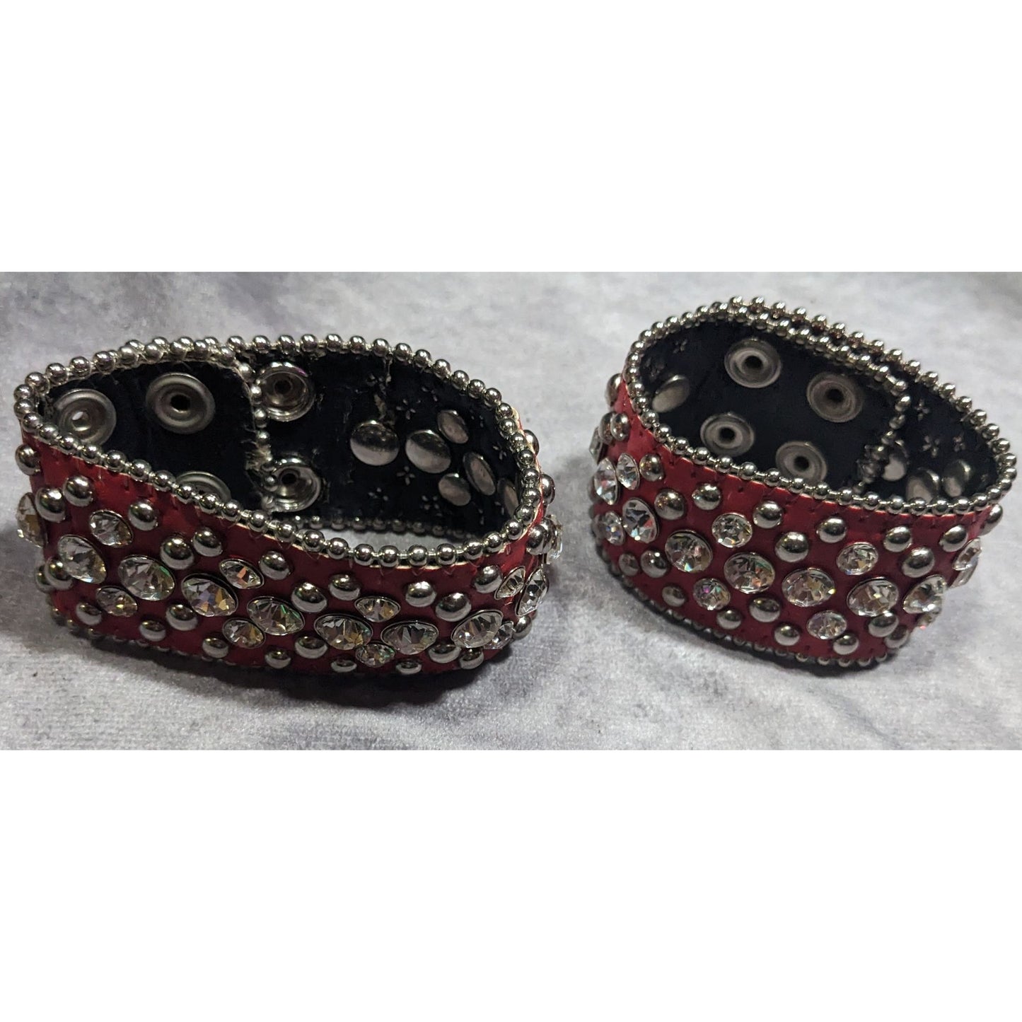 Glam Punk Rhinestone Red Faux Leather Studded Bracelets (2)