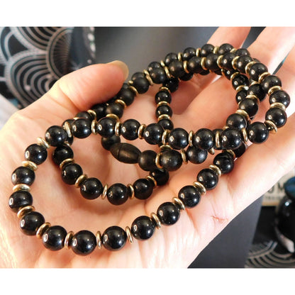 Simple Black And Gold Tone Beaded Necklace