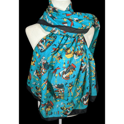 Vintage Teal Egyptian Souvenir Ehab Scarf