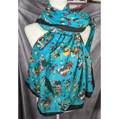 Vintage Teal Egyptian Souvenir Ehab Scarf