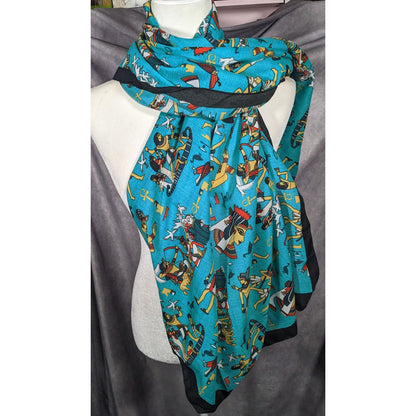 Vintage Teal Egyptian Souvenir Ehab Scarf