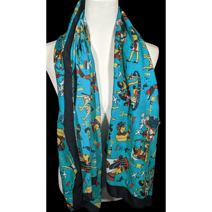 Vintage Teal Egyptian Souvenir Ehab Scarf