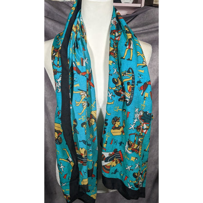 Vintage Teal Egyptian Souvenir Ehab Scarf