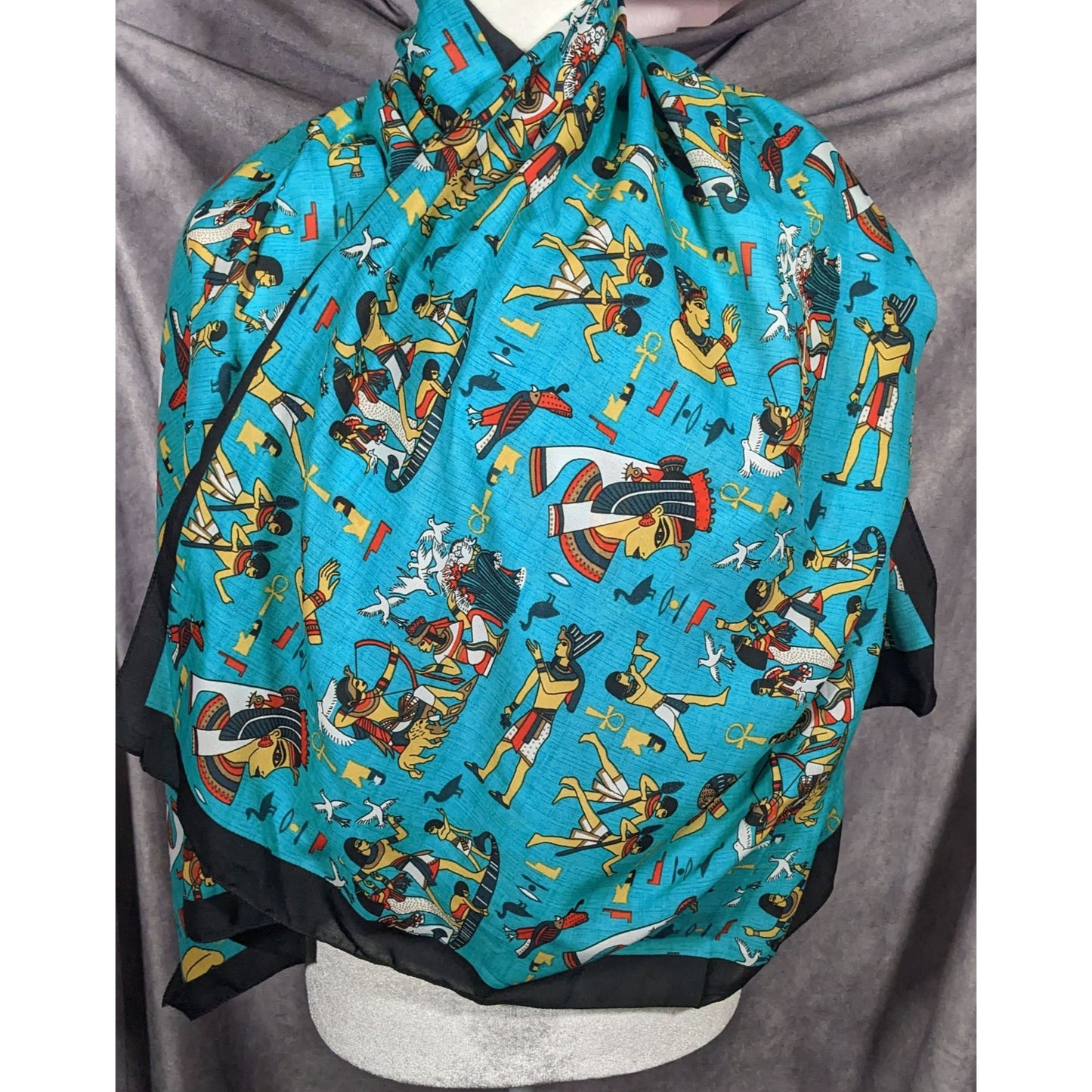 Vintage Teal Egyptian Souvenir Ehab Scarf