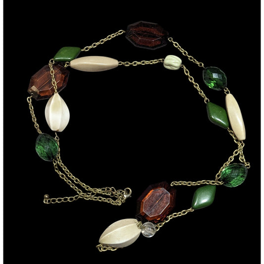 Chunky Earth Tone Beaded Station Necklace
