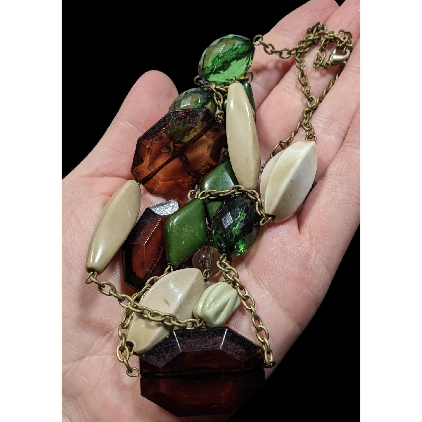 Chunky Earth Tone Beaded Station Necklace