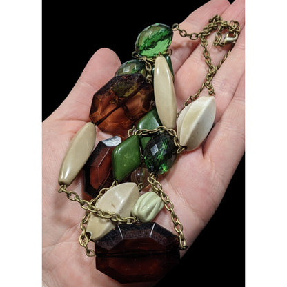 Chunky Earth Tone Beaded Station Necklace