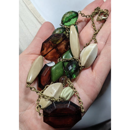 Chunky Earth Tone Beaded Station Necklace